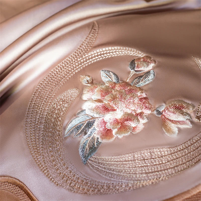 Decorbites™ Elegantes Blumenstickerei-Brokat-Baumwoll-Bettwäsche-Set – Bettbezug, Laken, Kissenbezüge
