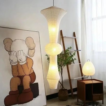 Decorbites™ Japanisches Baumwollpapier-Pendant-Lampen Wabi-Sabi-Kronleuchter mit E27-Birnen