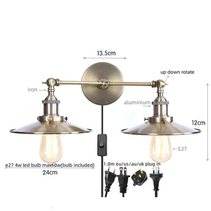 DecorBites™ Dual Head LED Wall Light Pink Industrial Bedside Lamp