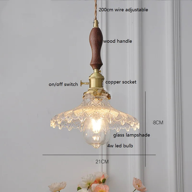 Decorbites™ Grüne Glas-LED-Hängeleuchte mit Kupfer-Holzgriff für modernes nordisches Heimdekoration