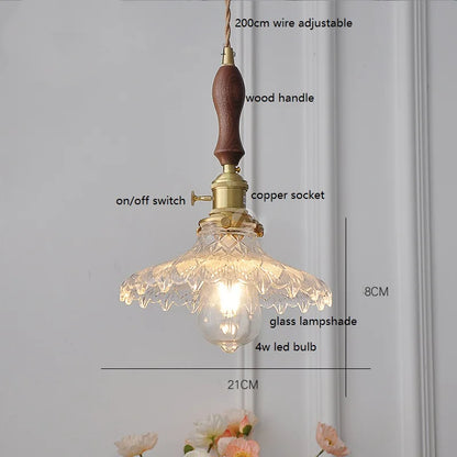 Decorbites™ Grüne Glas-LED-Hängeleuchte mit Kupfer-Holzgriff für modernes nordisches Heimdekoration