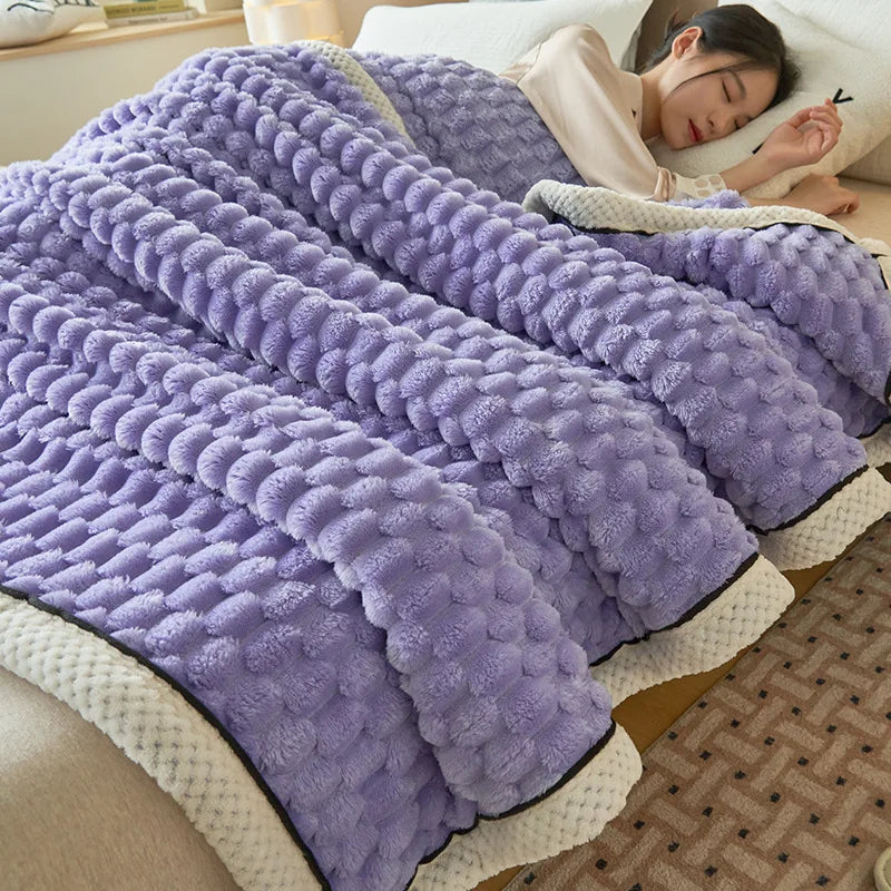 DecorBites™ Double-Layer Coral Fleece Blanket: Super Soft Queen King Quilt for Winter