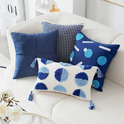 Blue Tufted Embroidered Pillow