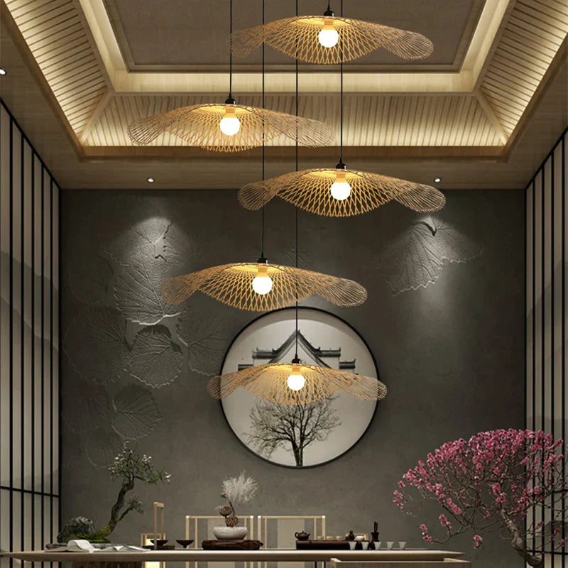 Decorbites™ Bambus-Leuchter: Handgewebte Rattan-Hängeleuchte für Küche, Bar und Restaurant – LED E27