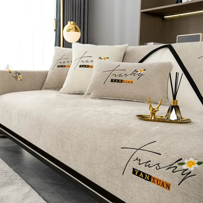 Chenille Embroidered Sofa Cover