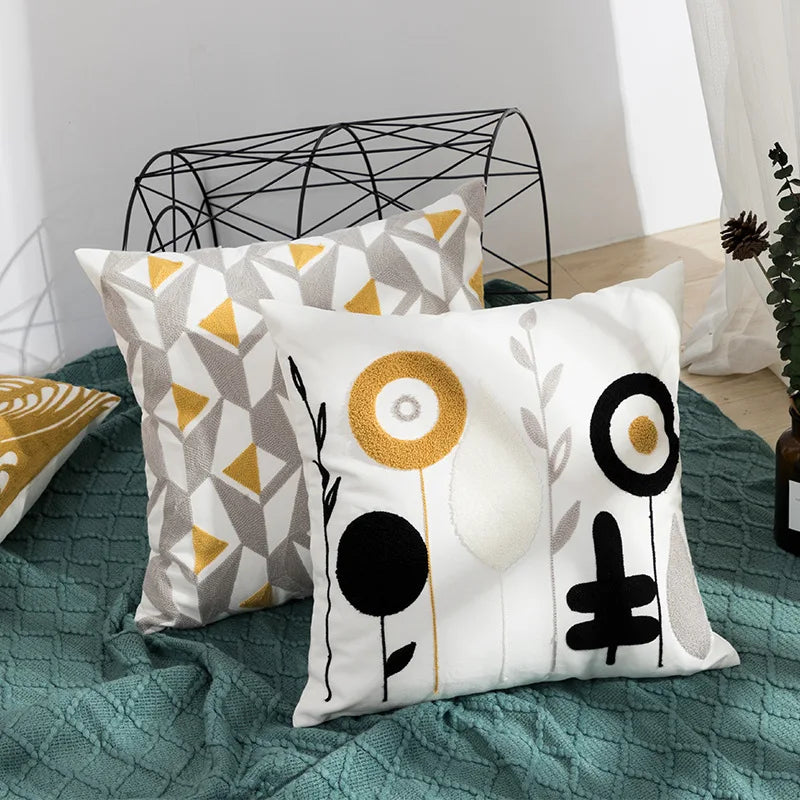 Decorbites™ Daisy Floral Geometric Embroidery Kissenbezug, Weiches Bequemes Heimdekoration Überzug