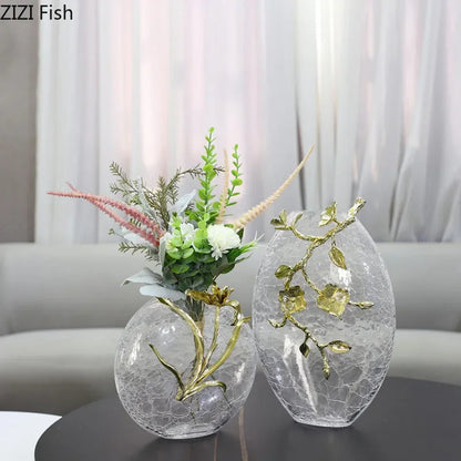 Decorbites™ Goldene Blüten-Glasvase als Schreibtischdekoration, ästhetische Blumenvasen, Raumdekoration