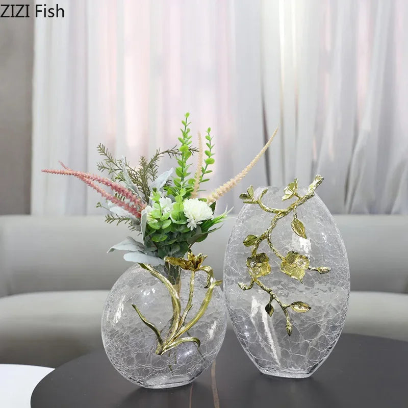 Decorbites™ Goldene Blüten-Glasvase als Schreibtischdekoration, ästhetische Blumenvasen, Raumdekoration