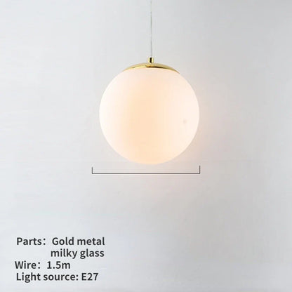 Nordic White Glass Globe Pendant Light With Iron Finish