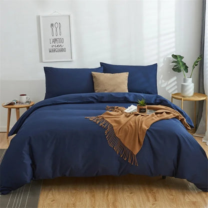Decorbites™ Baumwoll-Wäsche-Set 4-teilig Doppel Queen Uni-Farbendecke Bezug Flaches Bettlaken