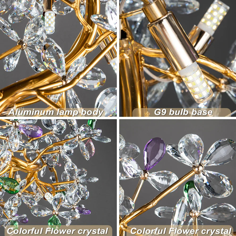 Decorbites™ Kristallblumen-Kronleuchter Gold LED Baumzweige Luxus-Kronleuchter