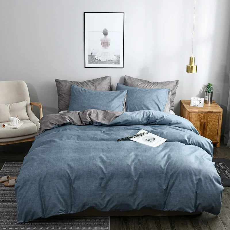 DecorBites™ King Size Duvet Cover Set - Soft Grain Polyester, Plain Design - Queen Bedding