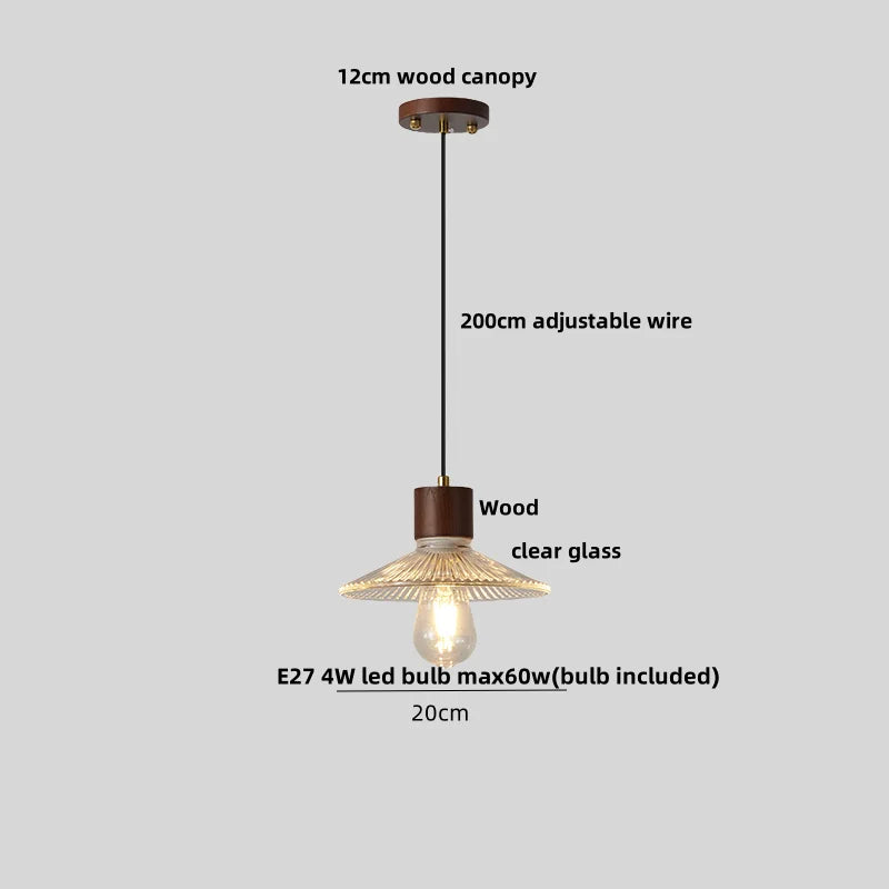 Decorbites™ Japan-Stil Holz-LED-Pendantleuchte mit klarem Glas, höhenverstellbare Hängeleuchte