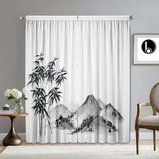 Decorbites™ Bambus-Tintenmalerei-Vorhänge für die Heimdekoration – Elegante Ausführung