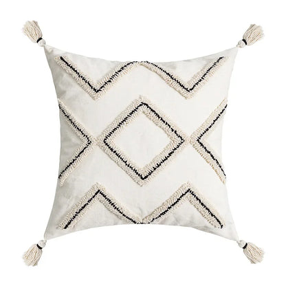 DecorBites™ Geometric Embroidery Tassel Cushion Cover - Grey White Simple Loop Tufted Pillow