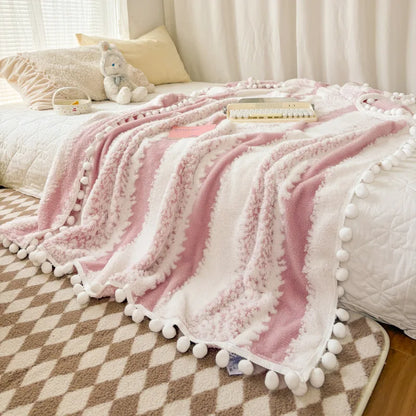 Decorbites™ Jacquard Flauschiger Ball-Spitzen-Decke | Doppelseitig Flauschig Warme Sofabezug