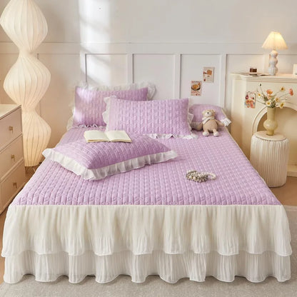 Decorbites™ Spitzen-Volants-Kühlendes Bettrock-Set mit Kissenbezügen
