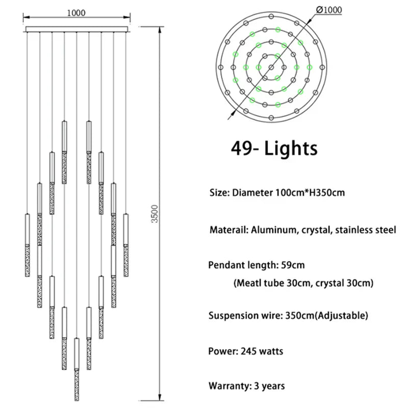 DecorBites™ Crystal LED Chandelier for Staircase & Living Room