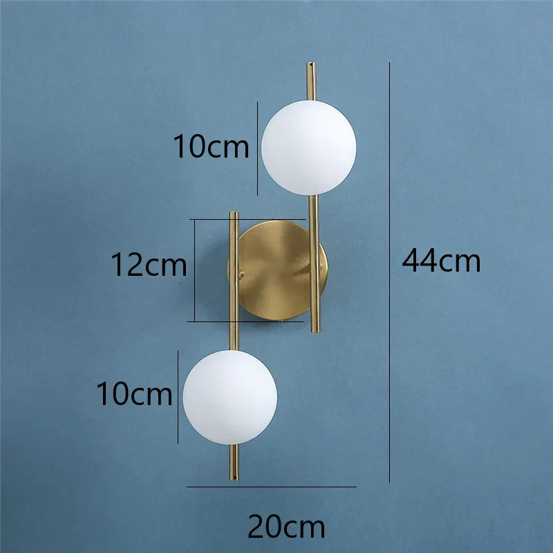 DecorBites™ Golden LED Wall Lights with Milky Glass Ball Design