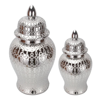 DecorBites™ Golden Pattern Porcelain Ginger Jar Vase with Lid for Home Decor