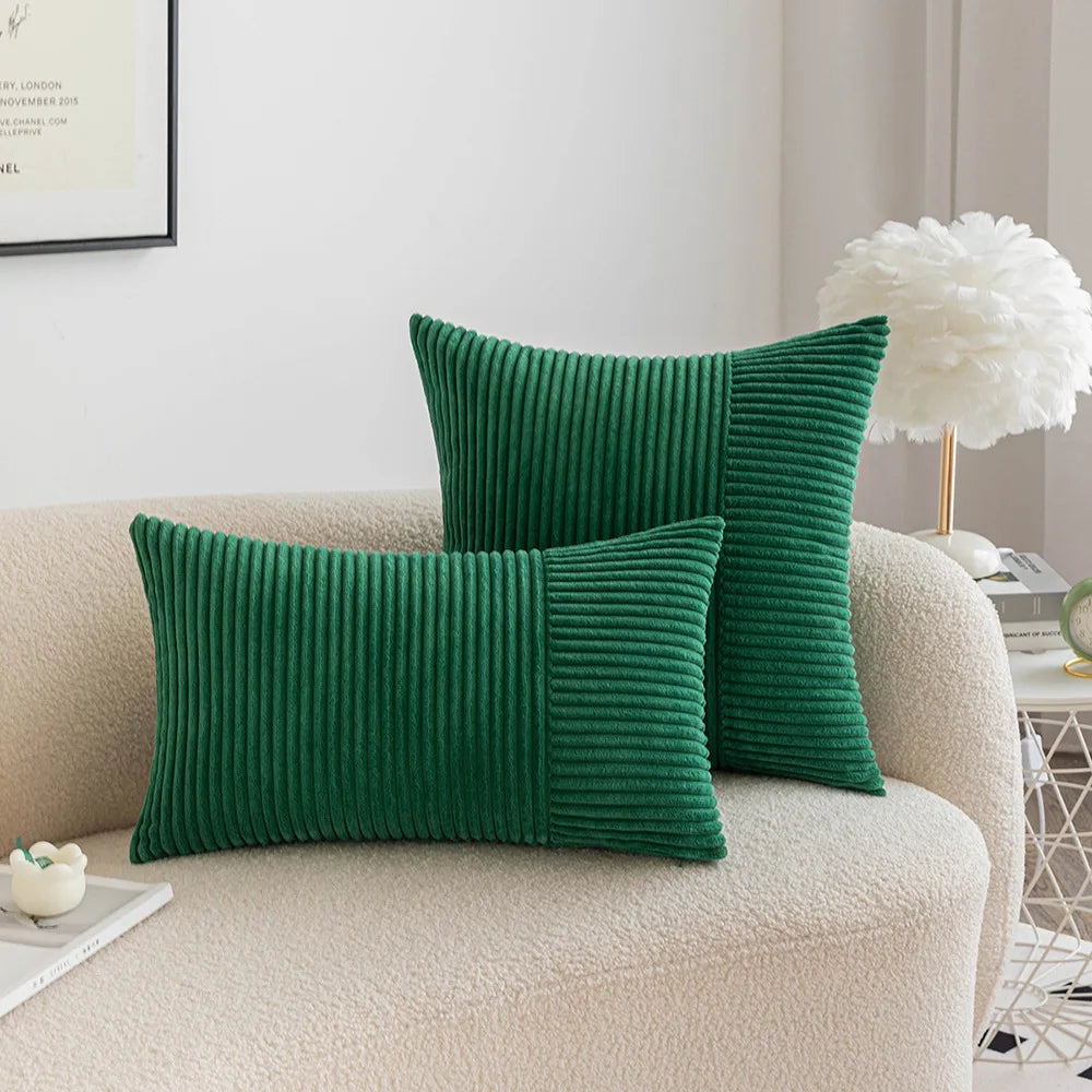 DecorBites™ Corduroy Patchwork Striped Christmas Cushion Covers - Set of 2
