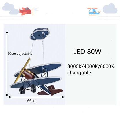 DecorBites™ Iron Aircraft Pendant Light: Creative European Design for Boys' Bedroom, LED Illumination