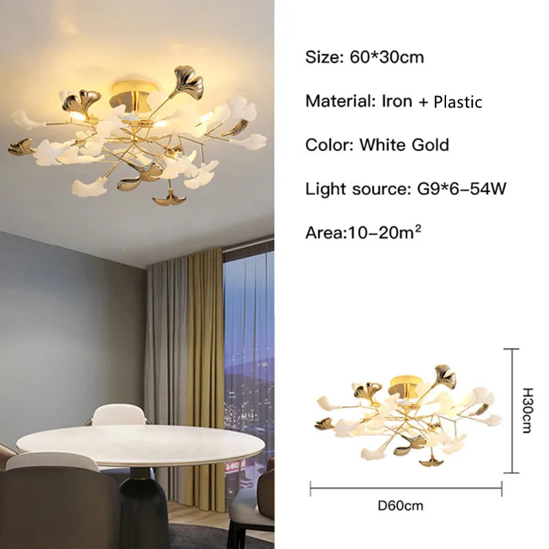 Gold Branch Chandelier 125cm Porcelain Leaves