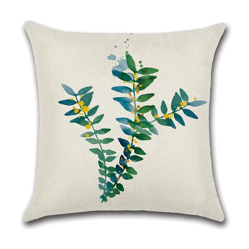 DecorBites™ Green Leaves Decorative Pillow Case - Simple Style Cotton Linen Sofa Cushion Cover