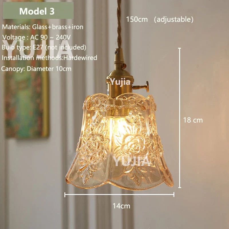 Vintage Amber Glass Pendant Light With Brass Detail