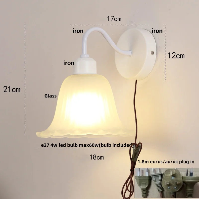 Decorbites™ Glas-Eisen-LED-Wandleuchte mit Zugschalter für Treppenbeleuchtung im Schlafzimmer
