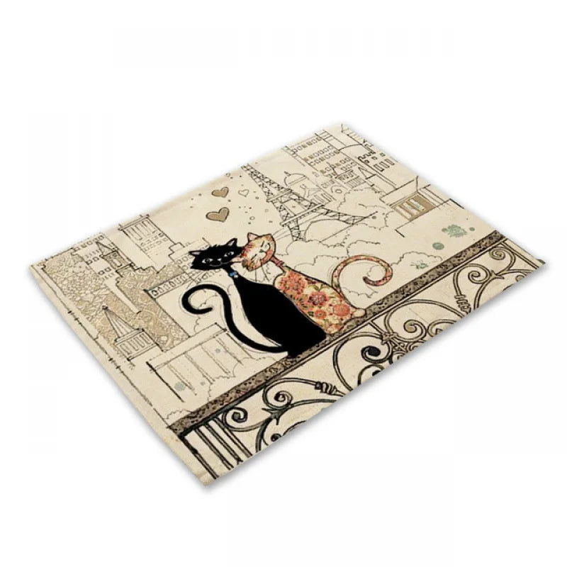 Decorbites™ Schwarze Katze Leinen-Platzset für Esstisch & Küchendekoration