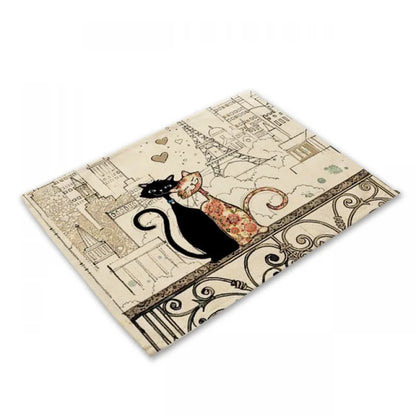 Decorbites™ Schwarze Katze Leinen-Platzset für Esstisch & Küchendekoration