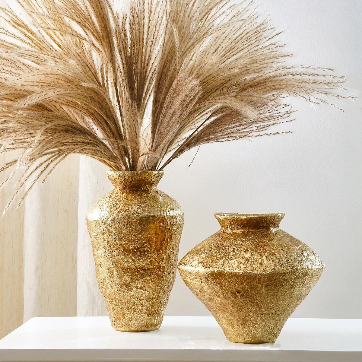 Decorbites™ Goldene Vase Harz-Handwerk Blumenarrangement Heimdekoration Bouquet-Akzent