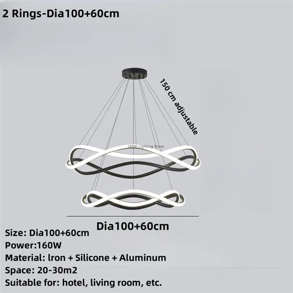 Decorbites™ Schwarze Geometrische LED-Ring-Leuchter für Elegante Räume