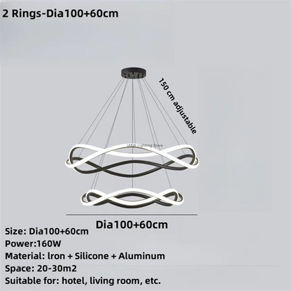 Decorbites™ Schwarze Geometrische LED-Ring-Leuchter für Elegante Räume