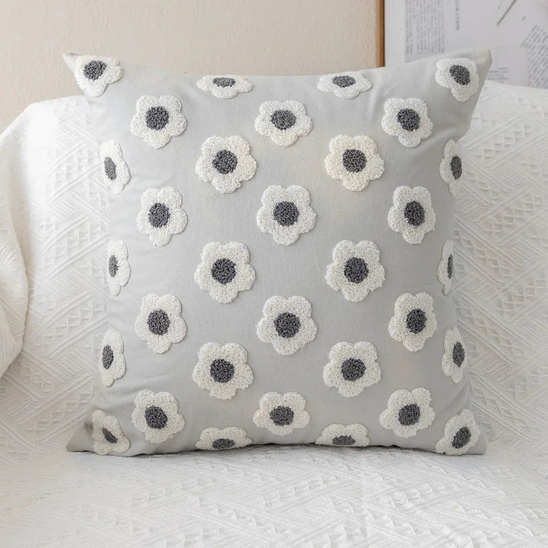 DecorBites™ Embroidered Flora Cotton Canvas Pillow Cover 30x50cm Yellow Zigzag Sham