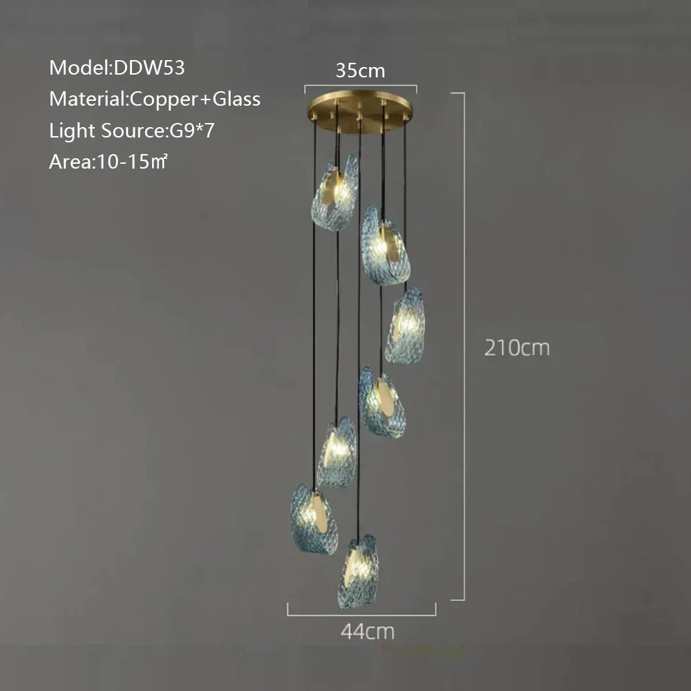 Decorbites™ LED Art-Deco-Blaupfau-Blätter-Kupfer-Deckenleuchter für das Wohnzimmer