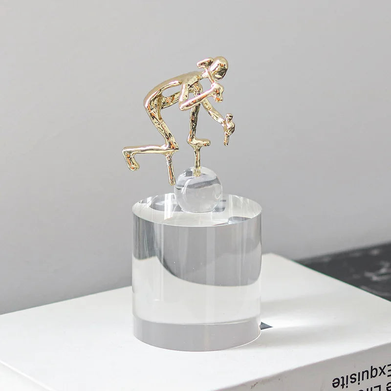 DecorBites™ Geometric Crystal Sculpture: Golden Metal Handcrafted Worker Figurine