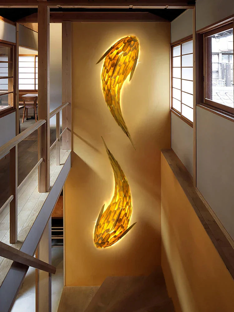 DecorBites™ Handwoven Bamboo LED Fish Wall Light for Modern Nordic Living Room Decor