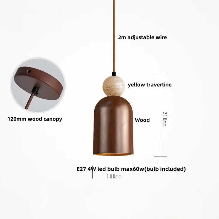Decorbites™ Glasball-LED-Hängeleuchte für Kaffee-, Wohn- und Esszimmer mit natürlichem Holz und Stein