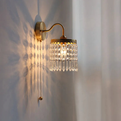 DecorBites™ Crystal LED Wall Sconce Brass Mirror Light Modern Nordic Pull Chain Switch