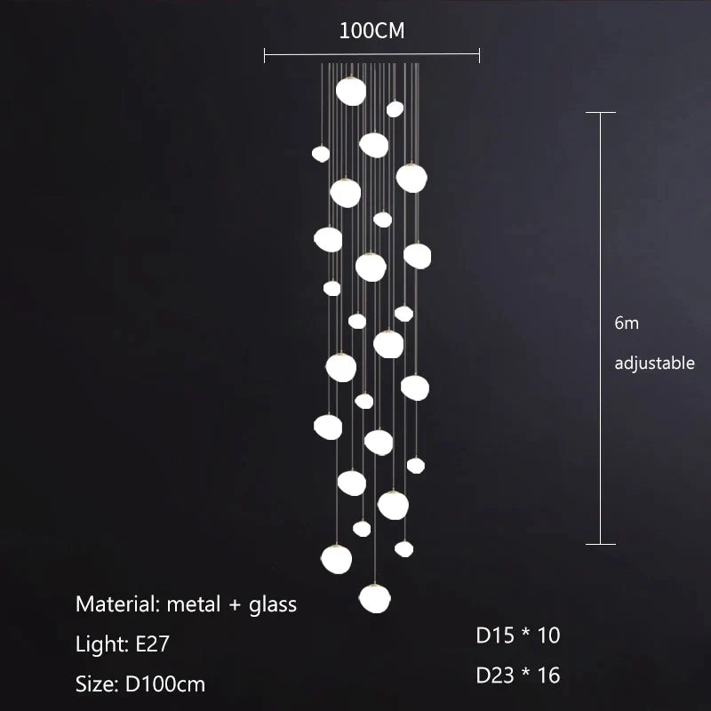 Decorbites™ Gregg Glass Hängeleuchte - Weiße LED-Kieselstein-Pendelleuchte für Villentreppen & Geschäfte
