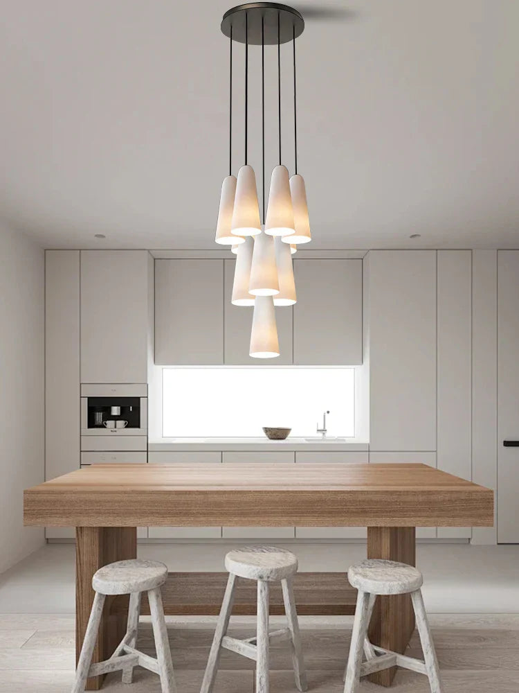 Decorbites™ Elegante weiße Glasbecher-Kronleuchter für luxuriöses Wohnzimmer