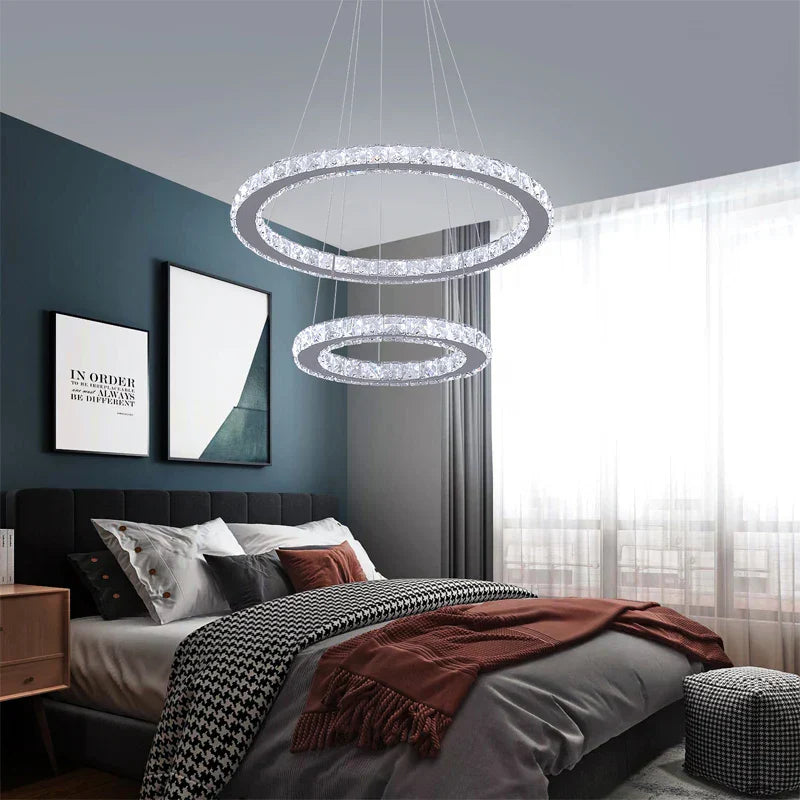 DecorBites™ Crystal LED Ring Pendant Chandelier for Modern Living Dining Room Décor