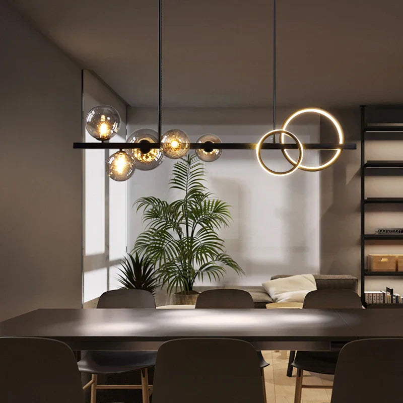 DecorBites™ Glass Ball Gold Black LED Chandelier for Kitchen Dining Room Table