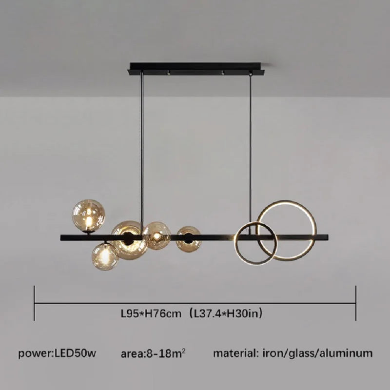 DecorBites™ Glass Ball Gold Black LED Chandelier for Kitchen Dining Room Table