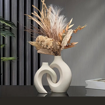 Cream-colored plastic imitation hollow vase set of 2 with modern abstract design for living room made in mainland china