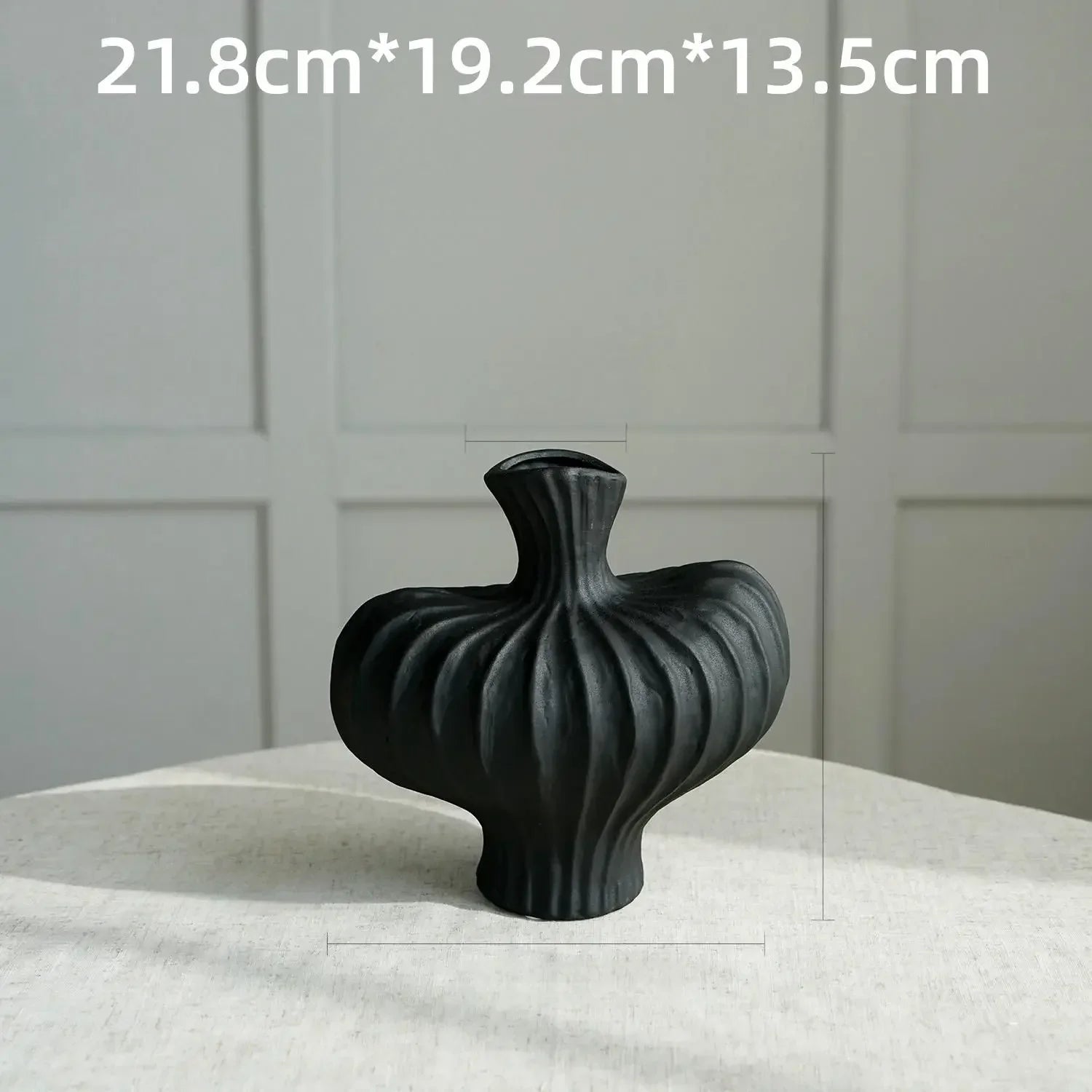 Black ceramic vase with ribbed texture and asymmetrical shape from mainland china for modern home decor set of 2