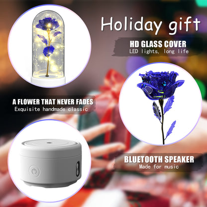 Kreatives 2-in-1 Rosenblumen-LED-Licht und Bluetooth-kompatibler Lautsprecher Valentinstag-Geschenk Rosenleuchtendes Nachtlicht-Ornament mit Glasabdeckung