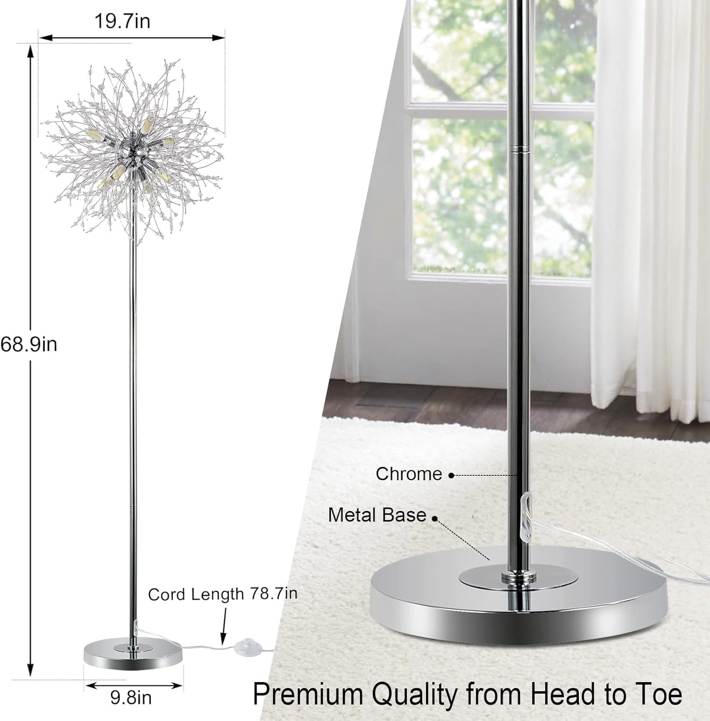 Schlafzimmer Kristall Stehlampe,,69 Zoll Hohe Ständerlampe,Moderne Raum Dekorative Stehlampe,Enthält 32 Feuerwerkskristall Aufhänger, Chrom Finish Nicht verfügbare Plattformen- Welfel